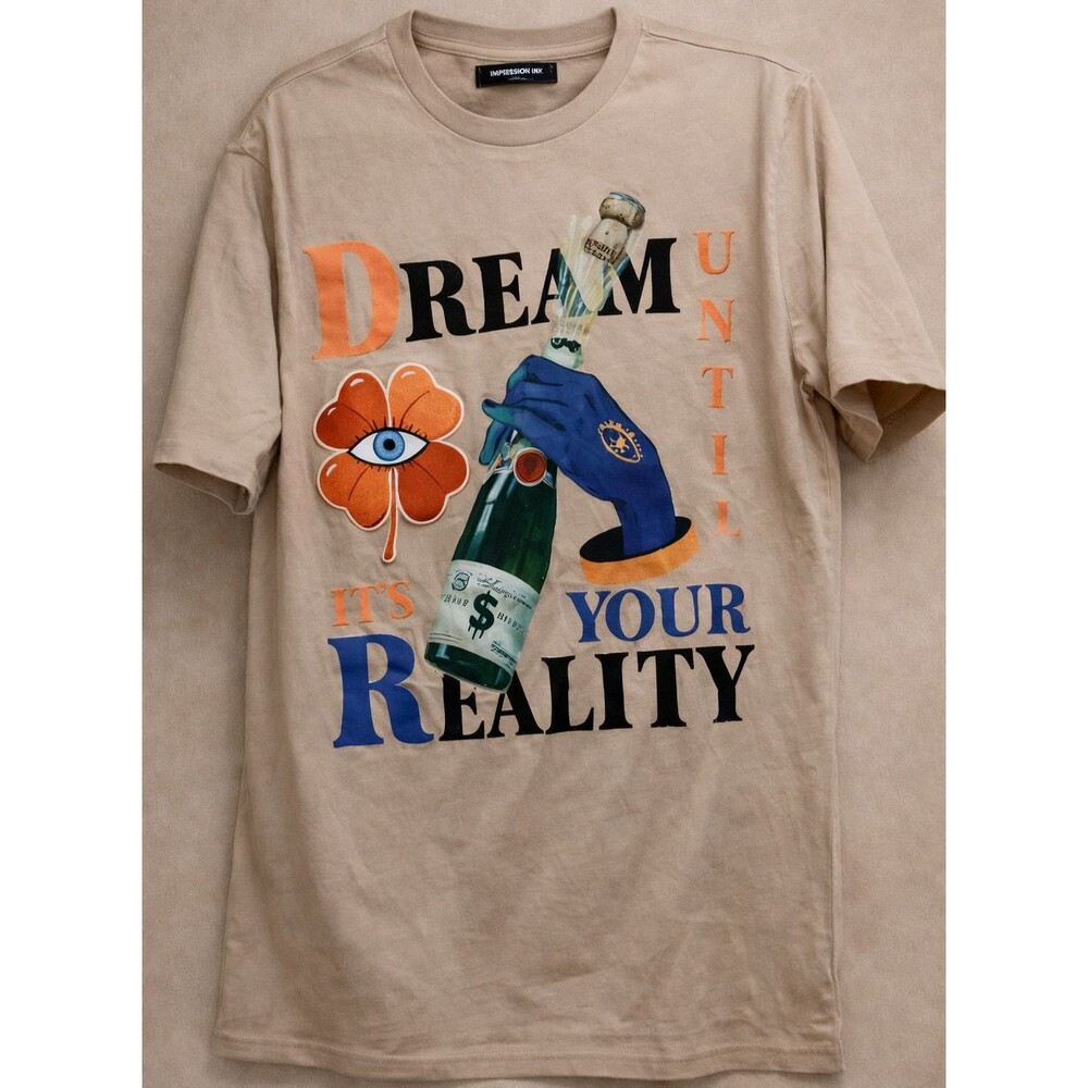 STREETWEAR Dream Until Reality Shirt Beige Large Graphic Felt Patches
